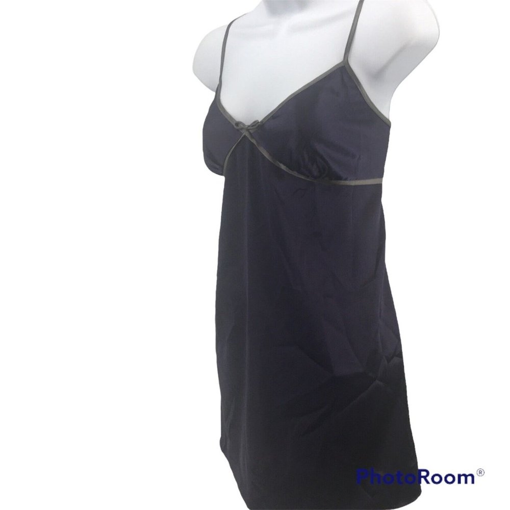 Kristen Davis Plum Satin Grey Trim Babydoll Lingerie Mini Slip Dress Womens M